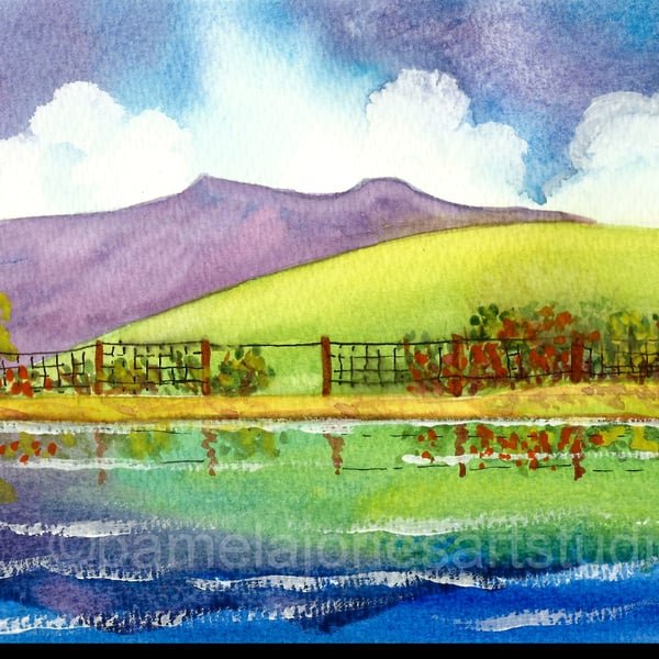 Lake In The Brecon Beacons, Original Watercolour, in 14 x 11 '' Mount