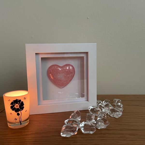 Pink love heart set in white frame