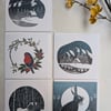 Robin and Woodland Cabin cards, pack of 4