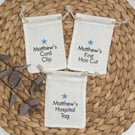 Personalised Baby Keepsake Bag, First Haircut, Cord Clip, Hospital Tag