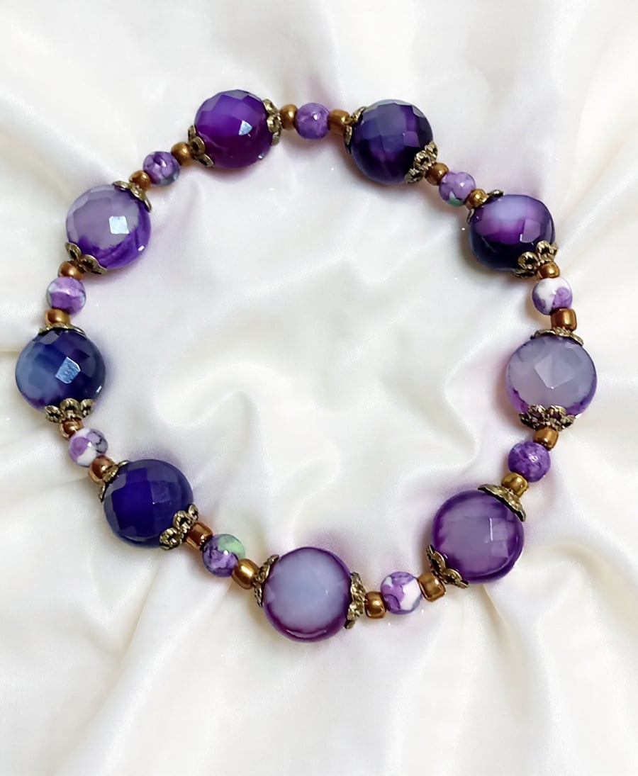 Purple Agate and Bronze Bracelet