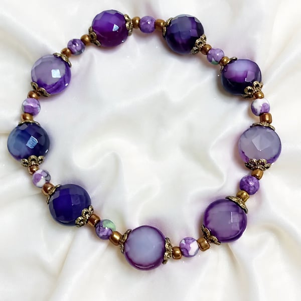 Purple Agate and Bronze Bracelet