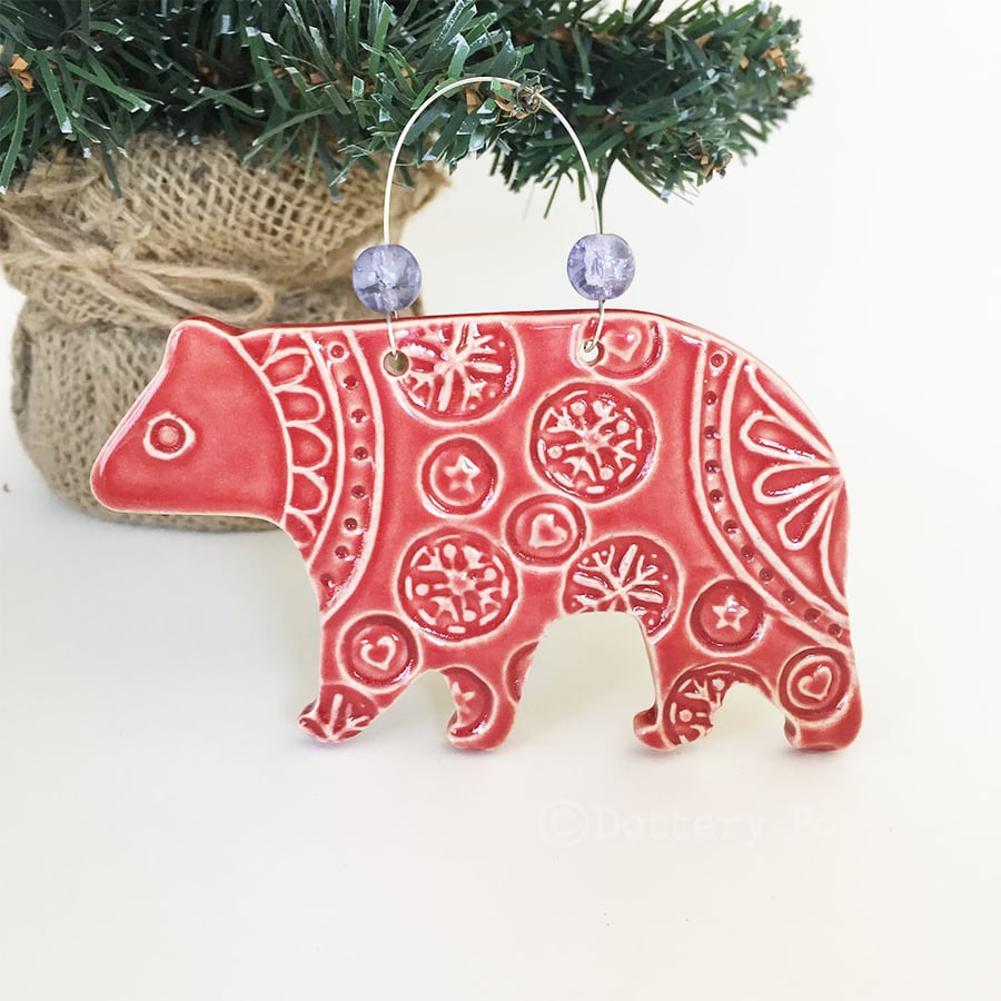 Ceramic Polar Bear in pyjamas Christmas decoration pottery bear