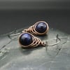 Copper Wire Wrapped Earrings with Blue Goldstone Beads