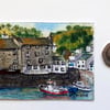 ACEO miniature original watercolour painting, Polperro, Cornwall
