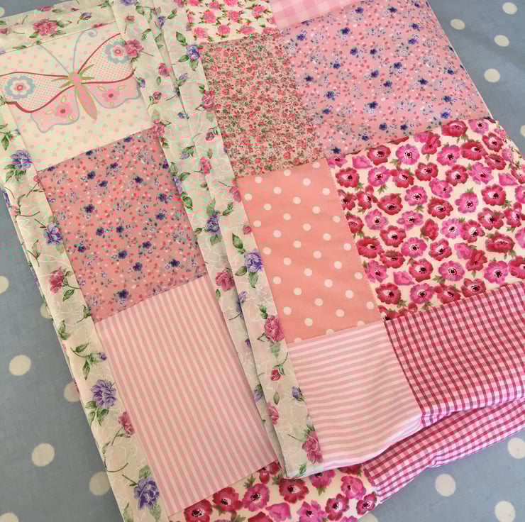 Pink Patchwork quilt, throw,bedspread, cot quilt Folksy