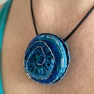 Abstract blues, Hand embroidered pendant 