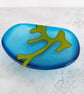Turquoise Blue Glass Dish with Seaweed Design - Image 2