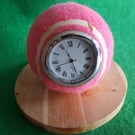 Pink Real Tennis Ball Clock (Roman numeral dial)