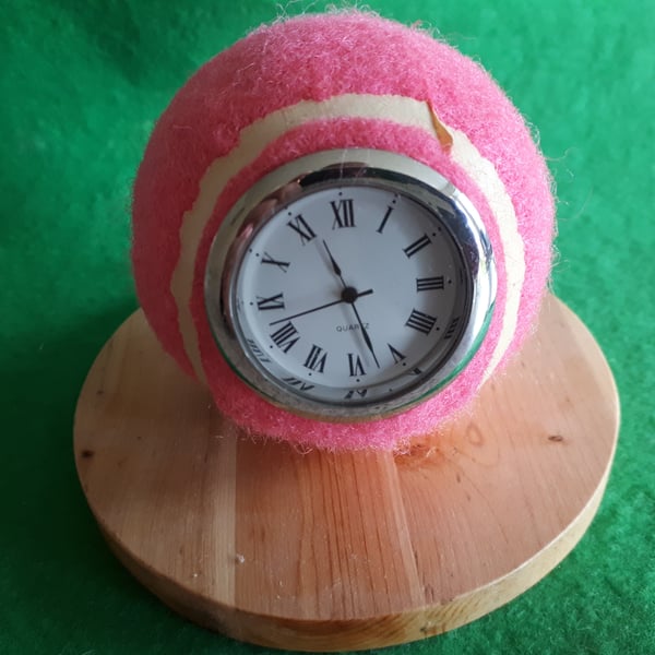 Pink Real Tennis Ball Clock (Roman numeral dial)