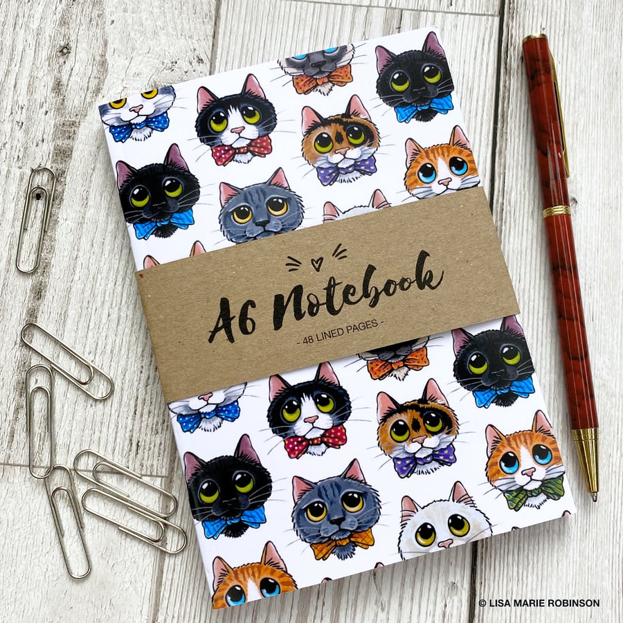 A6 Dapper Cat Notebook - Bow ties