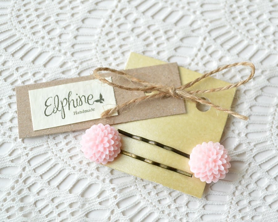 Pair of Bobby Pins with Pale Pink Dahlias