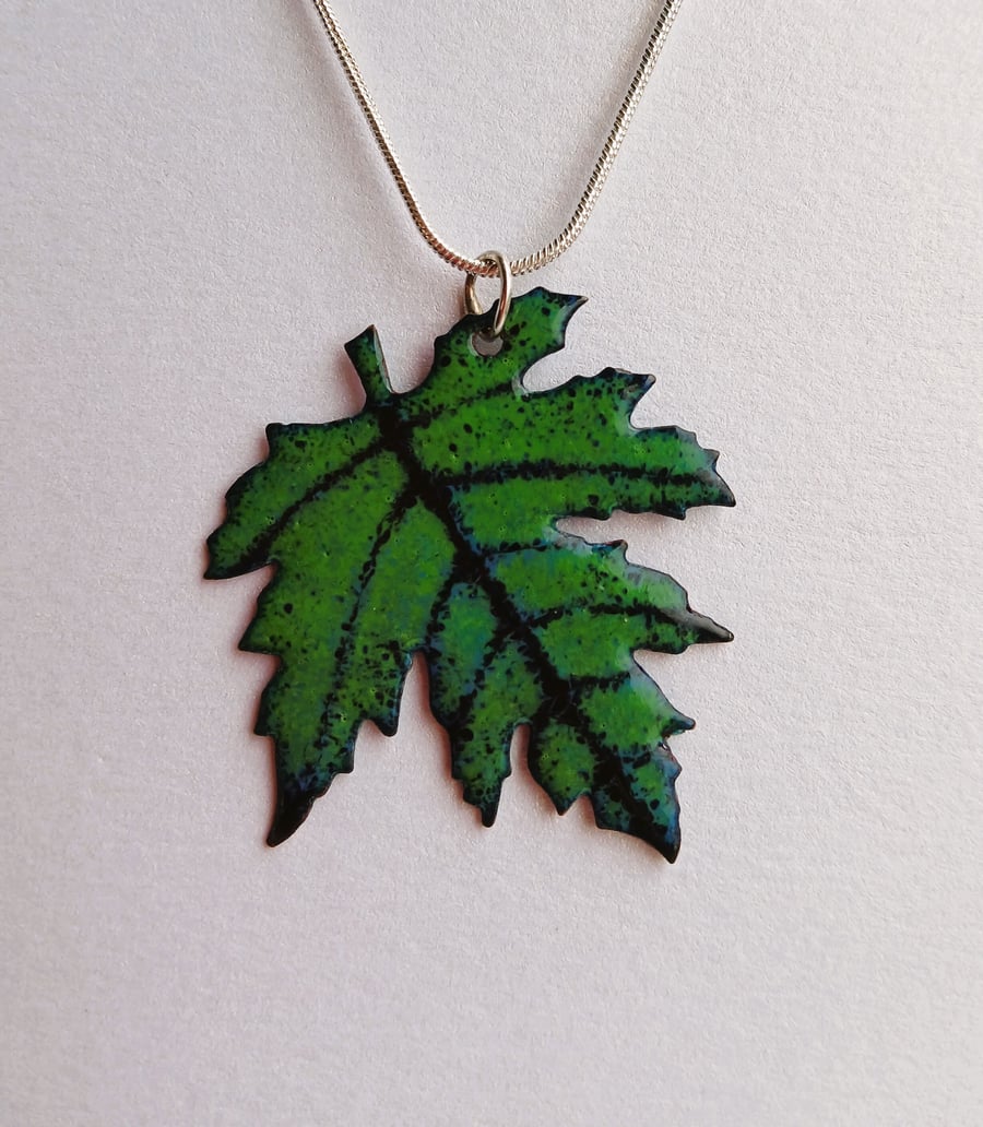 Leaf shaped pendant in enamelled copper 271