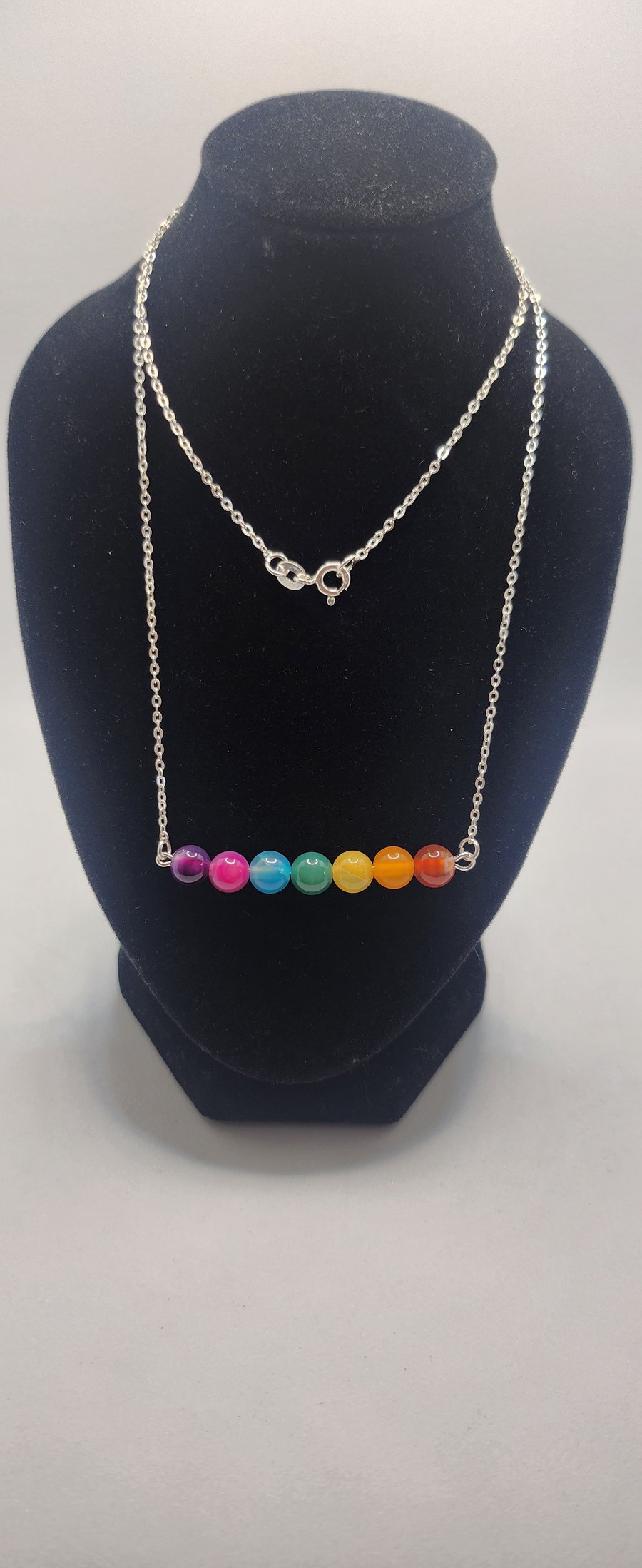 Sterling Silver chain with rainbow agate pendant design