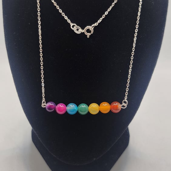 Sterling Silver chain with rainbow agate pendant design