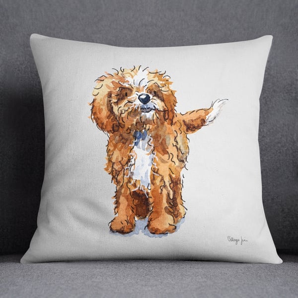 Cavapoo Brown & White Standing Cushion