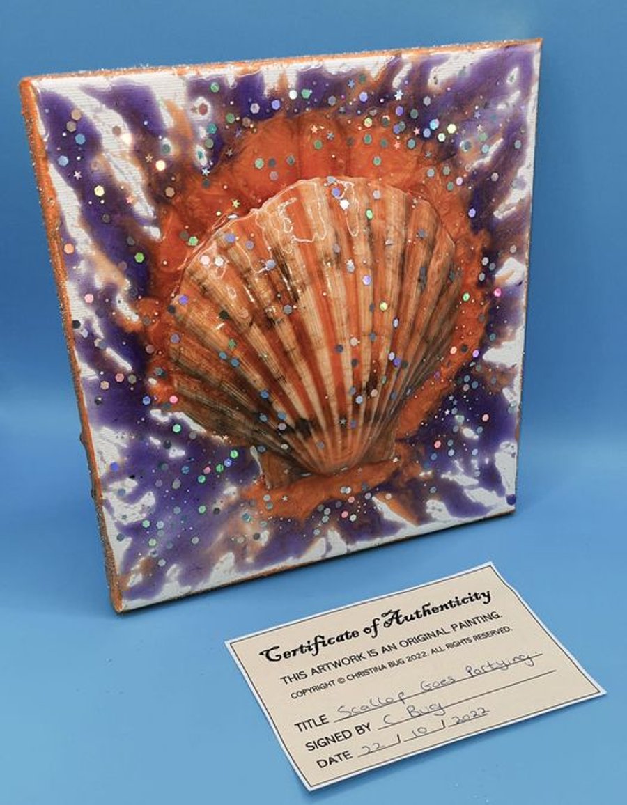 ANY COLOUR MADE TO ORDER Scallop Shell 3D Mixed Media Canvas Artwork