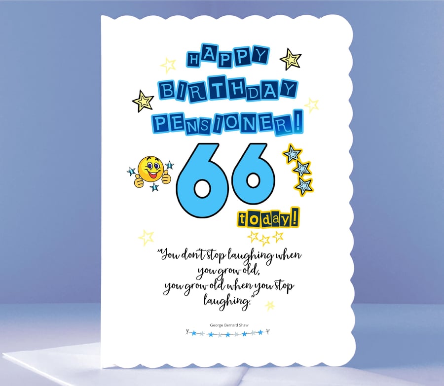 Don't Stop Laughing! -  Personalised 66th Birthday Card in Blue