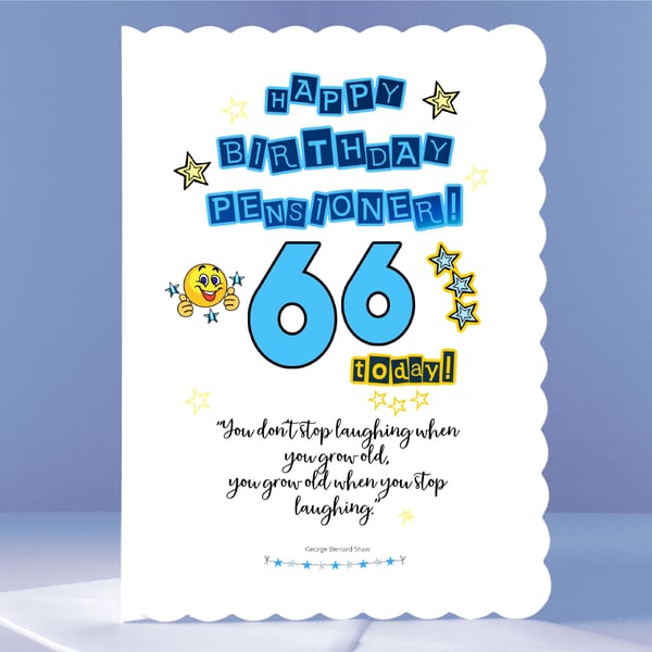 Don't Stop Laughing! -  Personalised 66th Birthday Card in Blue