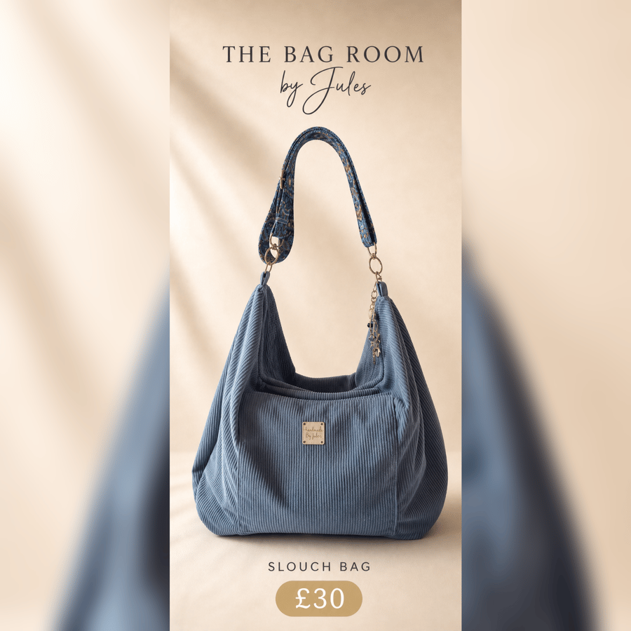 Blue Corduroy Slouch Bag