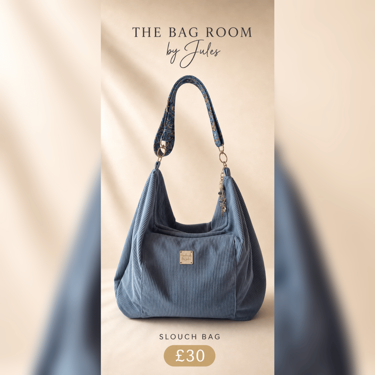 Slouch Bag in Blue Corduroy
