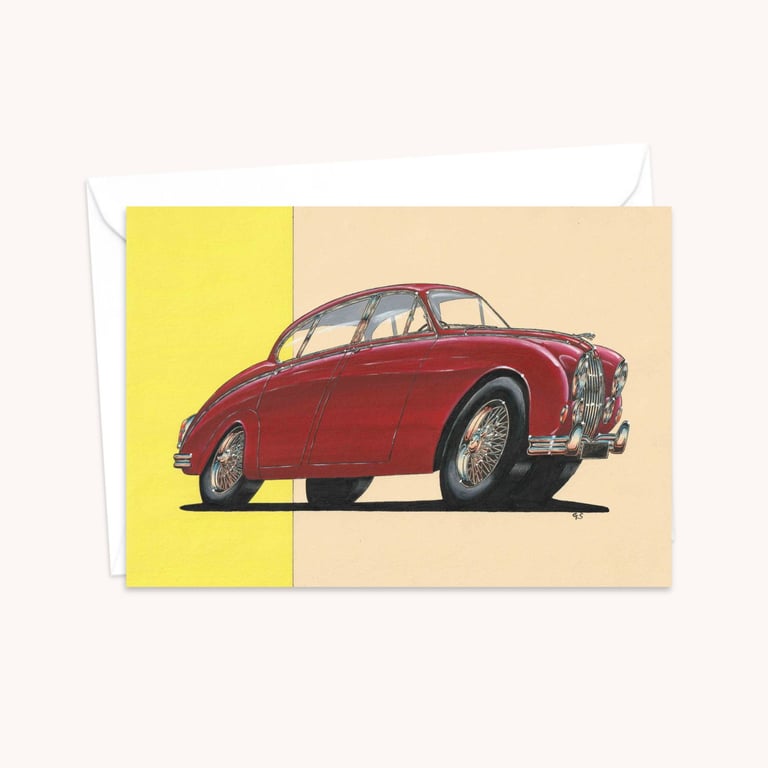 Jaguar Car Greeting Card: Mid Century Classic Car Illustration (417)