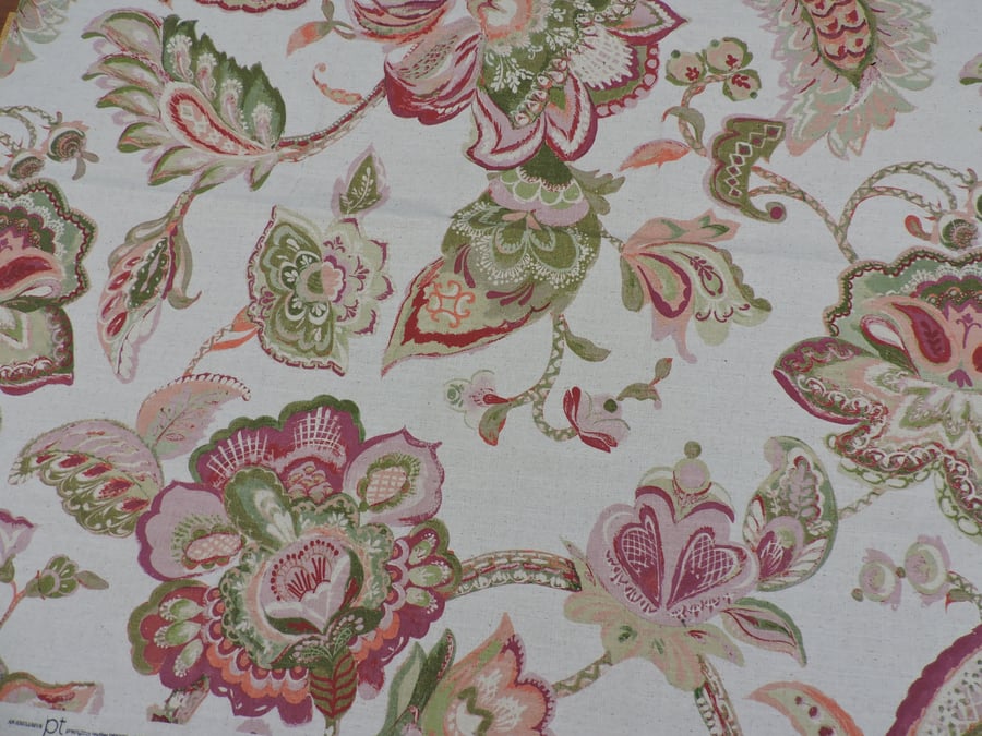 Linen Fabric Remnant Floral