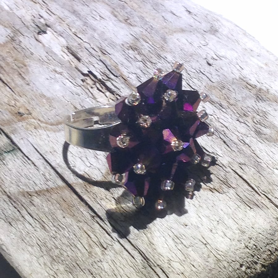 Deep Purple Crystal Bead Ring - UK Free Post