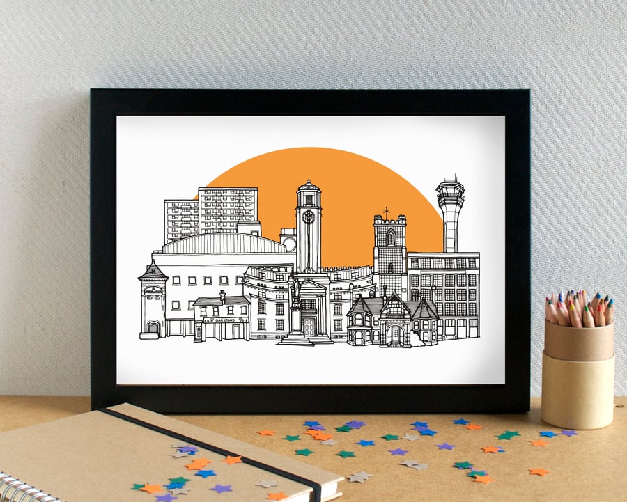 Luton Town FC Skyline Art Print with Kenilworth Road