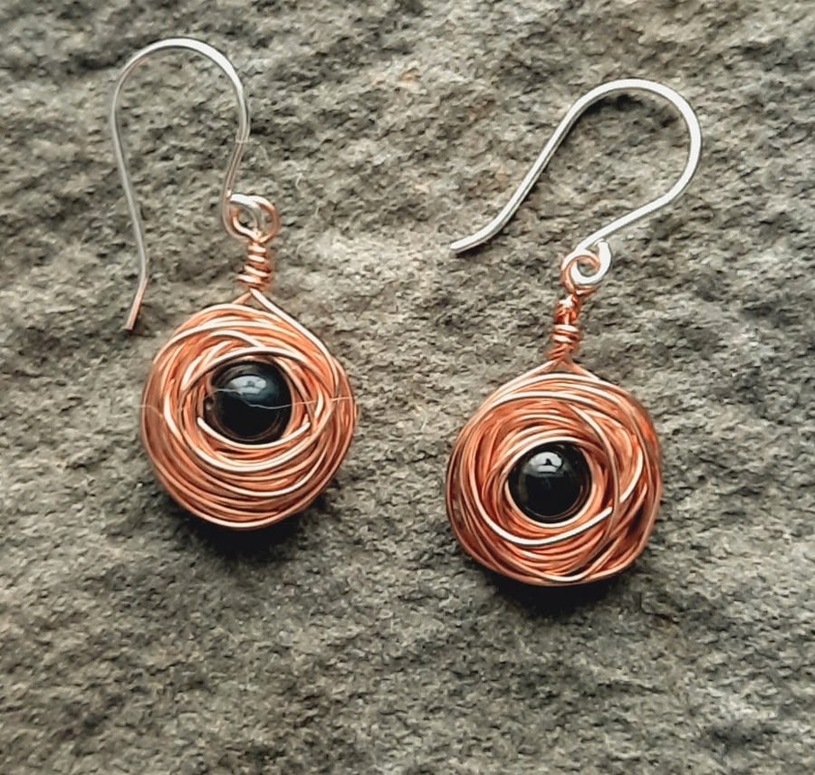 Copper Wire Wrapped Bead Earring