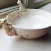 Handmade bespoke cat bowl with pawprints 1 or 2 cats & hearts or stars or dots