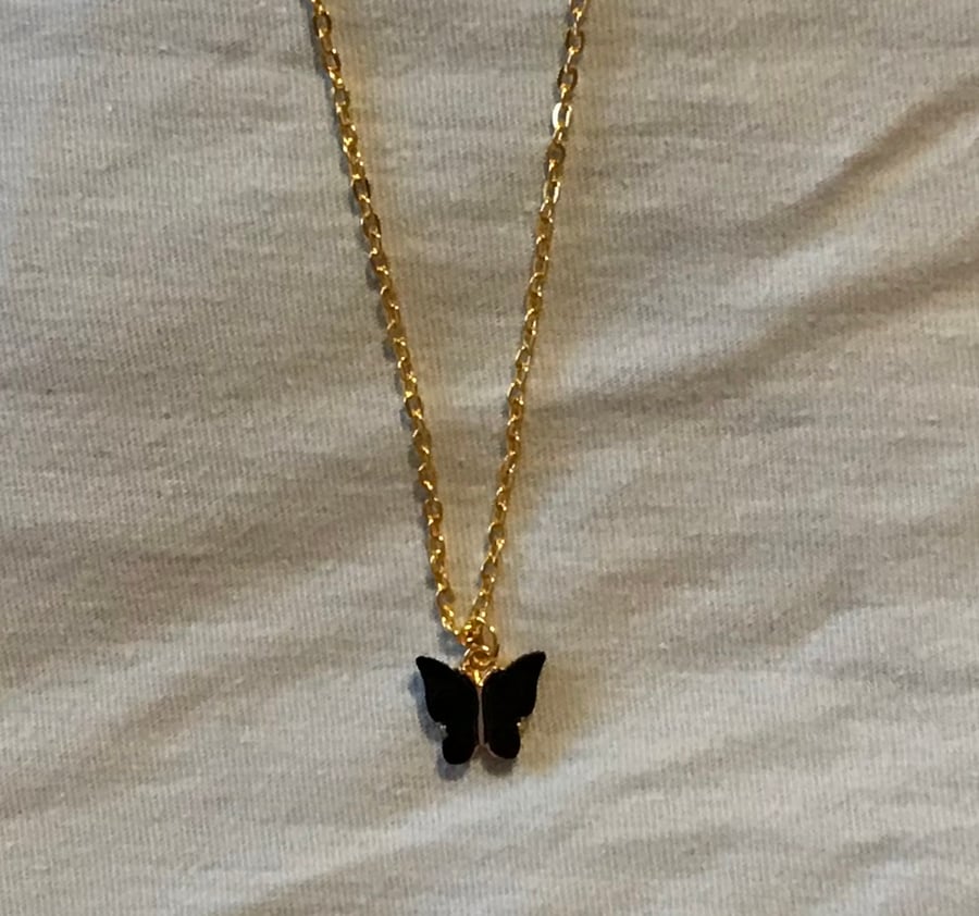 Bri - midnight black butterfly necklace 