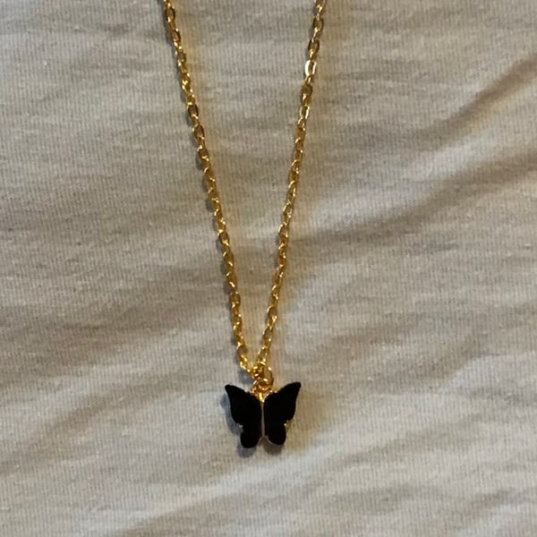 Bri - midnight black butterfly necklace 