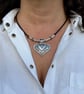 Women's Leather Necklace, Heart Pendant Beaded Necklace, Boho Jewellery