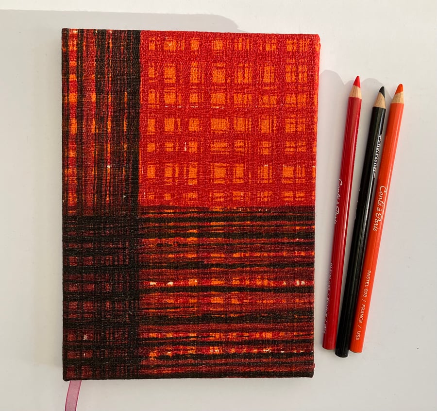 Handmade A5 Journal with Red & Orange Abstract 1950's Vintage Fabric