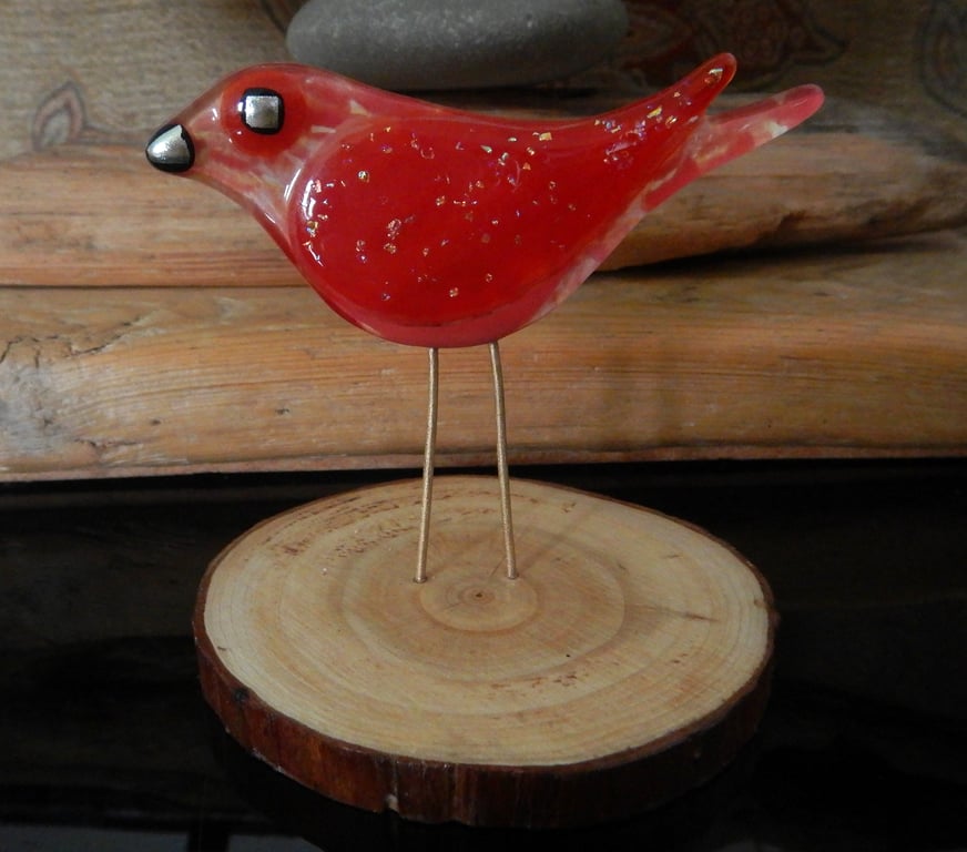 Artist made Fused Glass Little Bird.