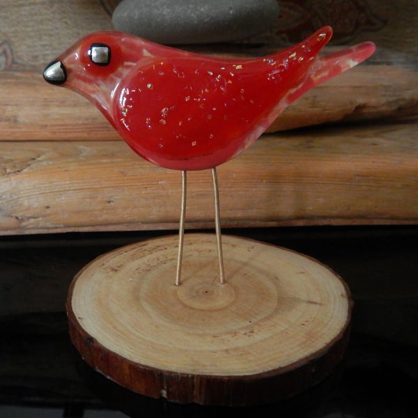Artist made Fused Glass Little Bird.
