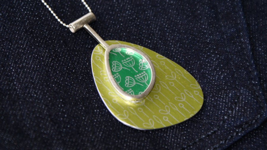 Seed heads and buds abstract pendant - green and lime