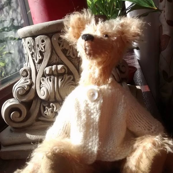 Sweet 7 inch Handmade Bear in a Vintage Cardigan