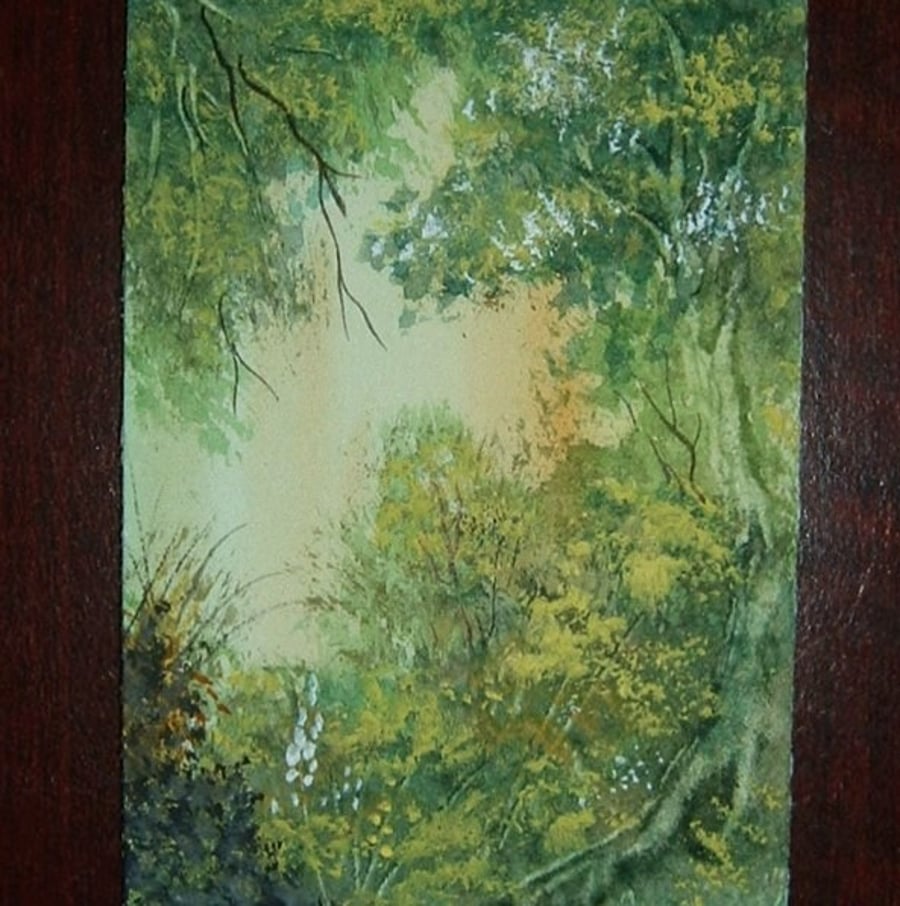 watercolour painting woodland art aceo ref 587