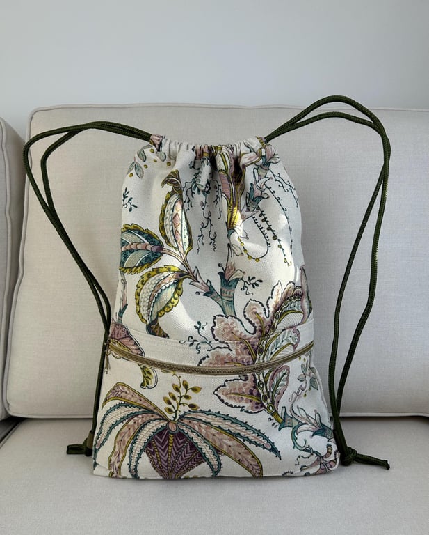 Floral Drawstring Backpack, Botanical Print Gym Bag, Lightweight Fabric Cinch Sa