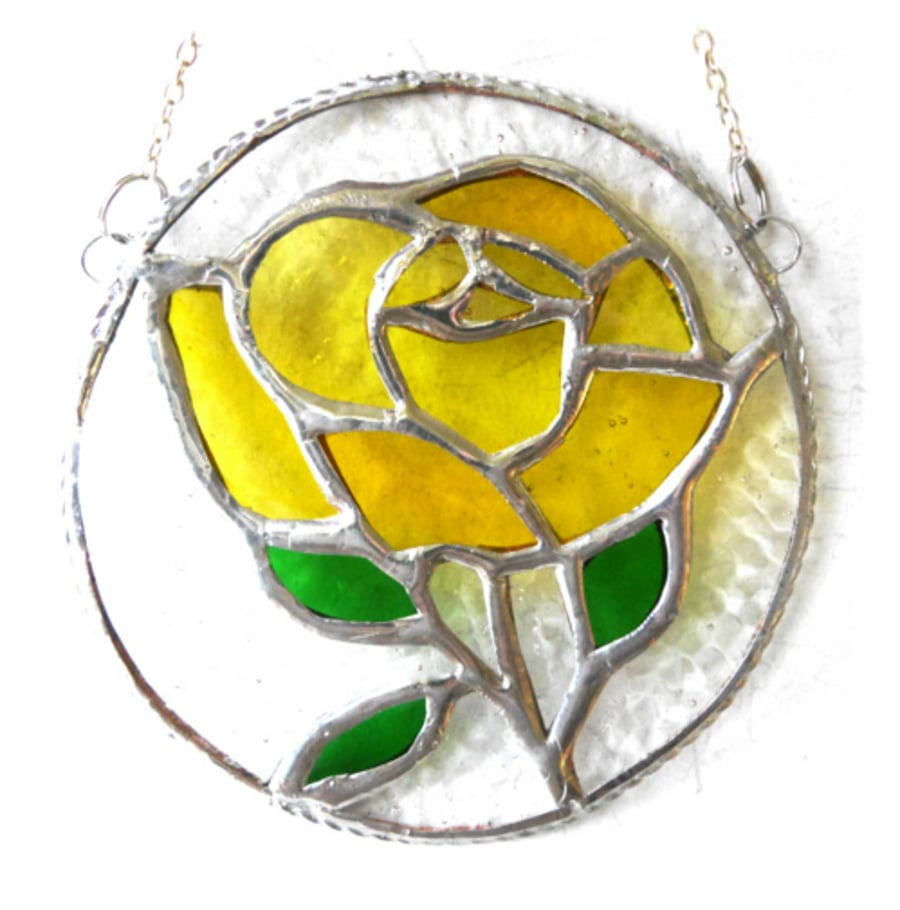 SOLD Rose Ring Suncatcher Stained Glass Yellow