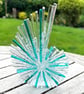 Aqua fused glass ammonite sculpture with candle crib 