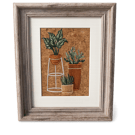 Framed Machine Embroidery Botanical Wall Art on Cork Fabric – Rustic Textile Art