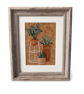 Framed Machine Embroidery Botanical Wall Art on Cork Fabric – Rustic Textile Art
