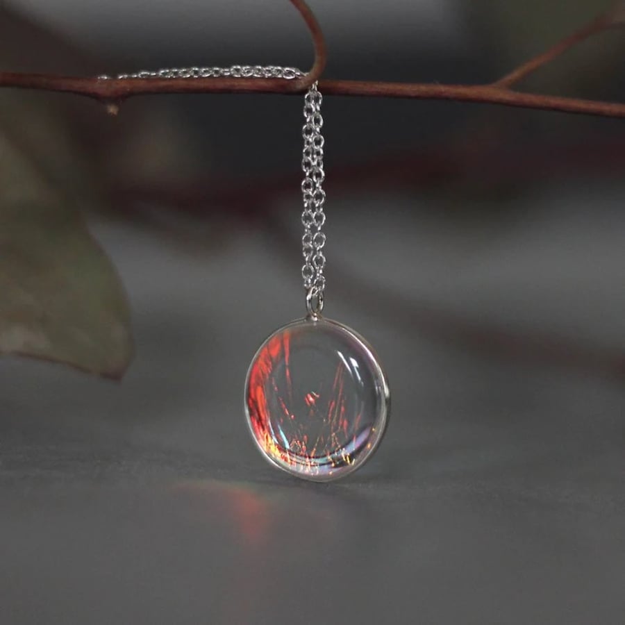 Luna Full Moon Necklace - Lagoon, Iridescent Pendant, 925 Sterling Silver Chain