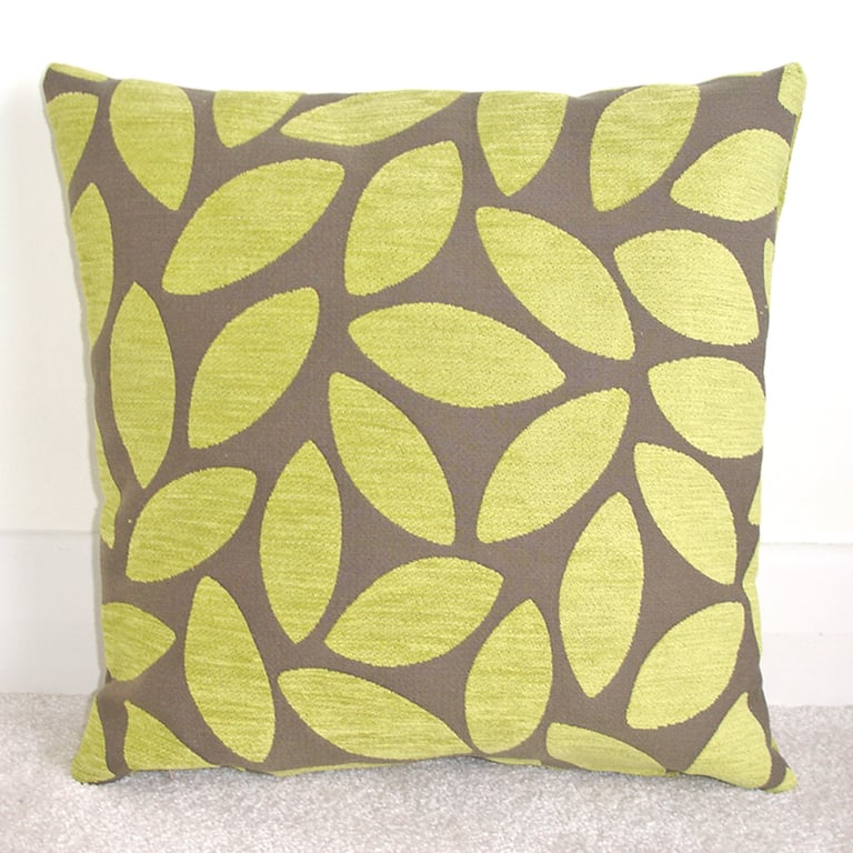 Lime Green and Brown Cushion Cover 16" Square Chenille 