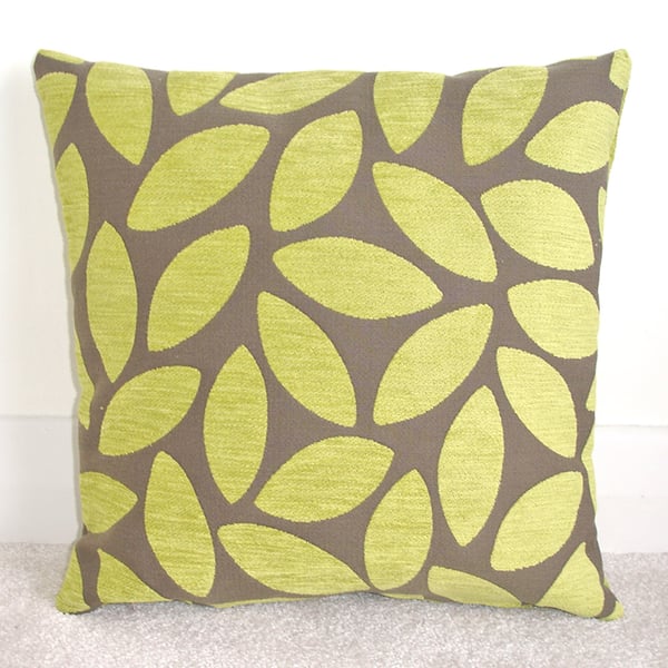 Lime Green and Brown Cushion Cover 16" Square Chenille 