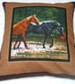 Two Wild horses walking through a stream cushion - Image 1
