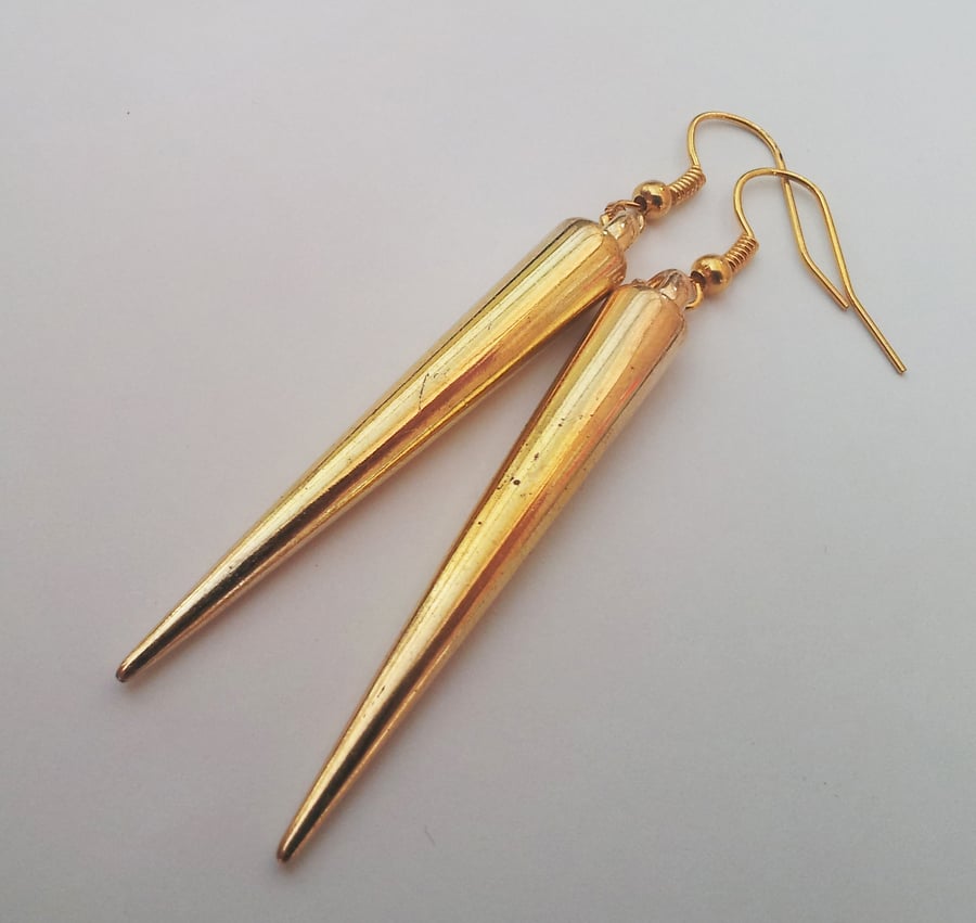 Gothic Long Gold Plate Spike Earrings